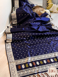 Banarasi Katan Silk silkmark certified with stitched blouse - navy blue