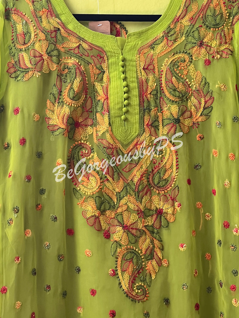 Chikankari multicolor thread kurti