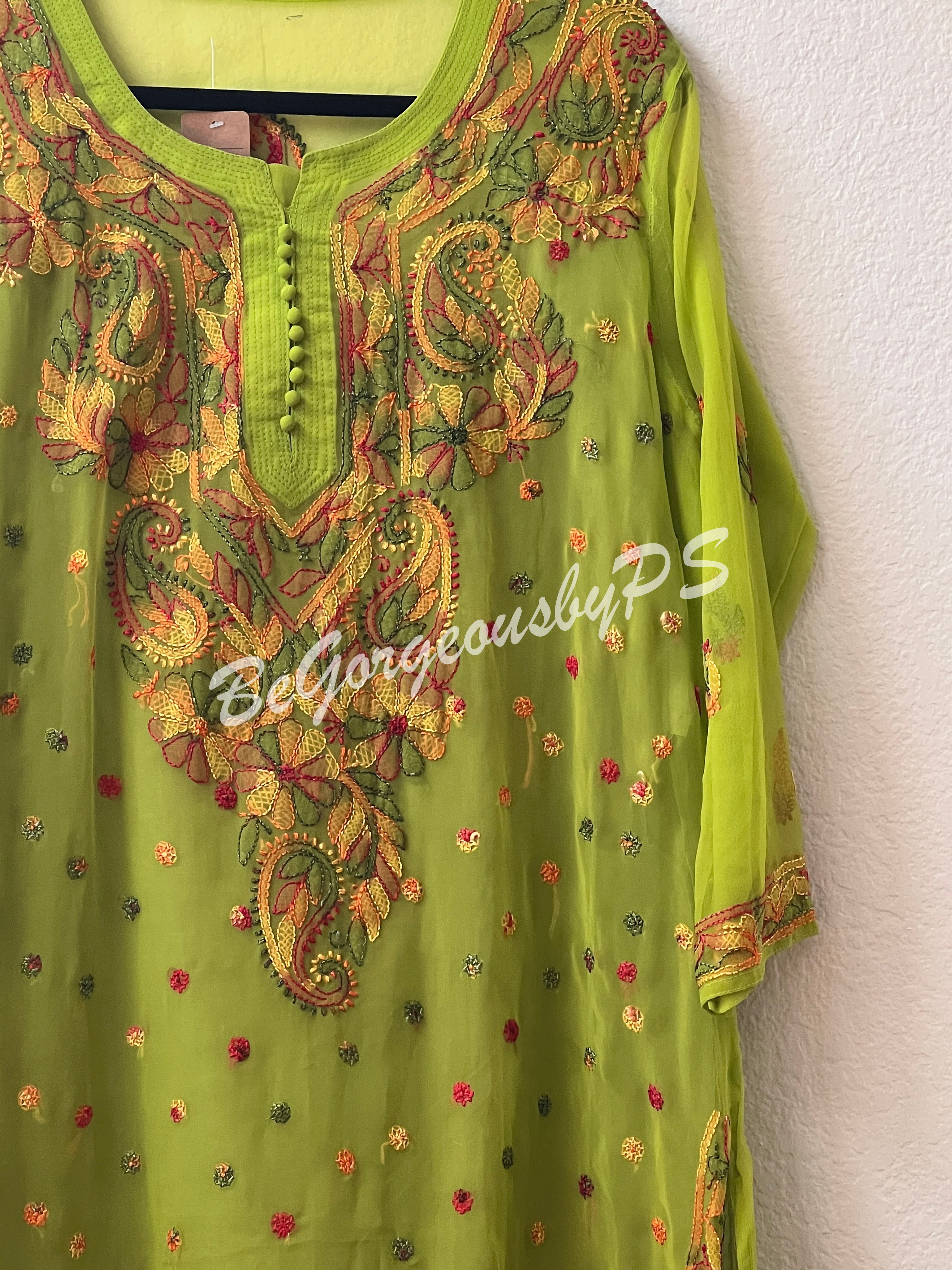 Chikankari multicolor thread kurti