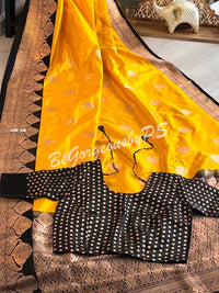 Banarasi Katan Silk silkmark certified with stitched blouse - yellow black