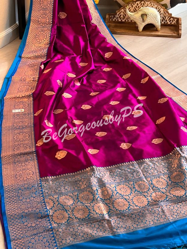 Banarasi Katan Silk silkmark certified with stitched blouse - purple blue