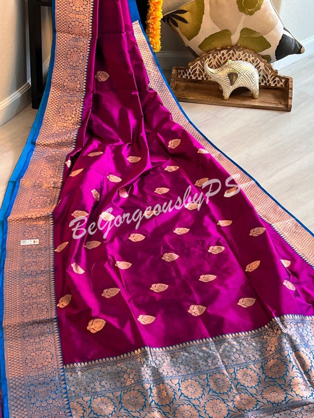 Banarasi Katan Silk silkmark certified with stitched blouse - purple blue