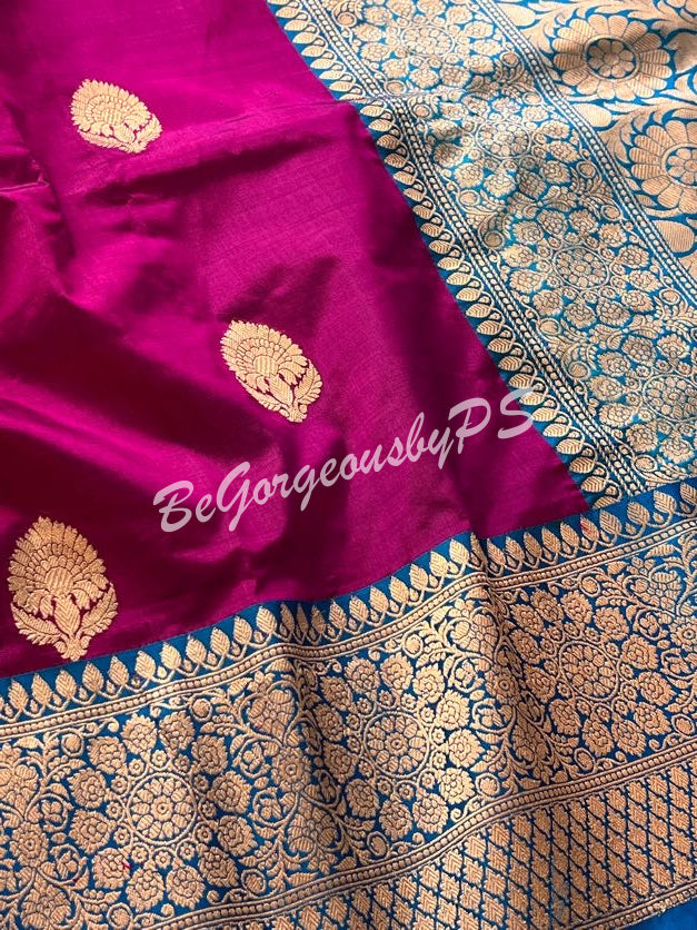 Banarasi Katan Silk silkmark certified with stitched blouse - purple blue