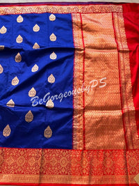 Banarasi Katan Silk silkmark certified with stitched blouse - blue red