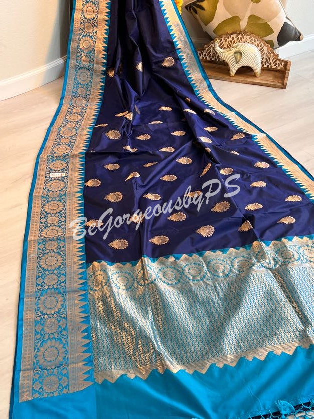 Banarasi Katan Silk silkmark certified with stitched blouse - blue blue