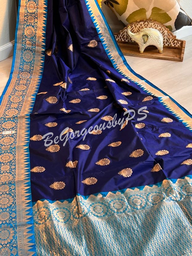 Banarasi Katan Silk silkmark certified with stitched blouse - blue blue