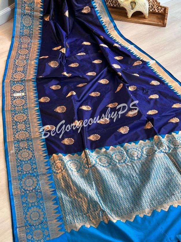 Banarasi Katan Silk silkmark certified with stitched blouse - blue blue