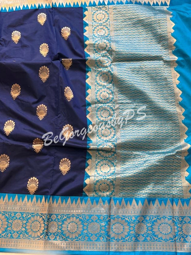 Banarasi Katan Silk silkmark certified with stitched blouse - blue blue