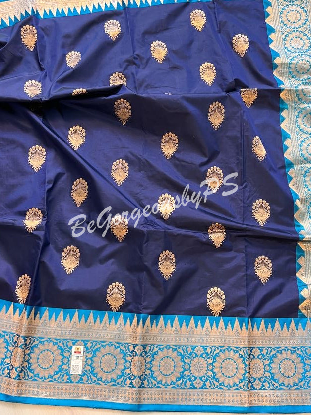 Banarasi Katan Silk silkmark certified with stitched blouse - blue blue