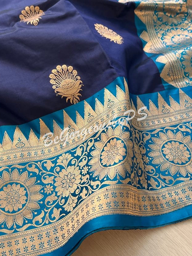 Banarasi Katan Silk silkmark certified with stitched blouse - blue blue