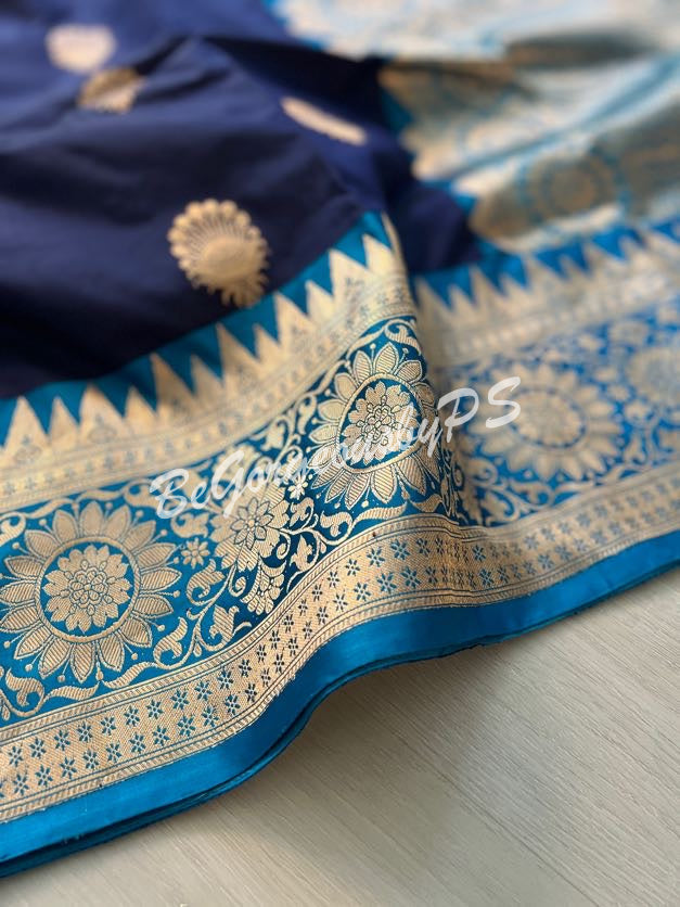 Banarasi Katan Silk silkmark certified with stitched blouse - blue blue