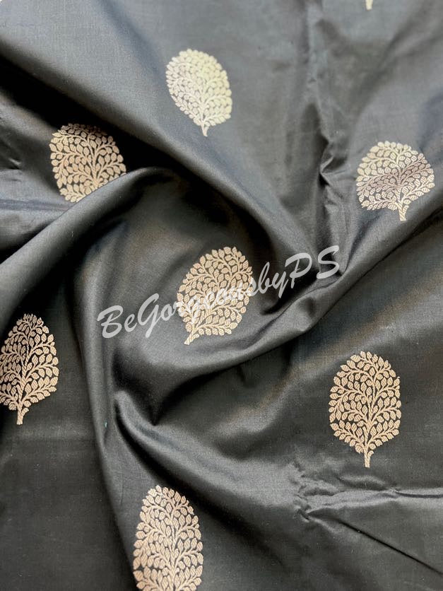 Banarasi Katan Silk silkmark certified with stitched blouse - black pink