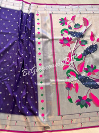 PAITHANI SILVER ZARI NAVY BLUE Purple