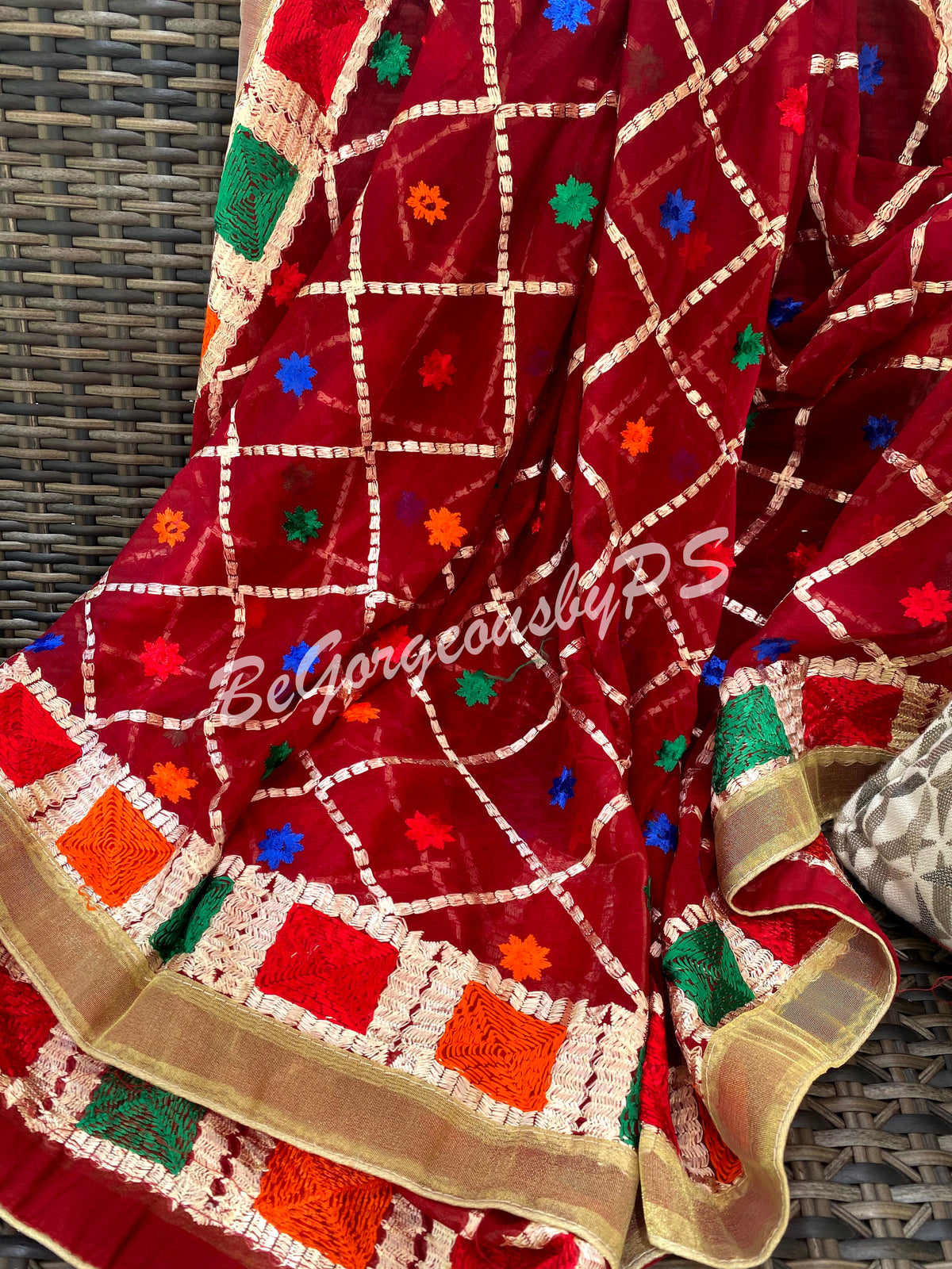 Phulkari Mini buti maroon