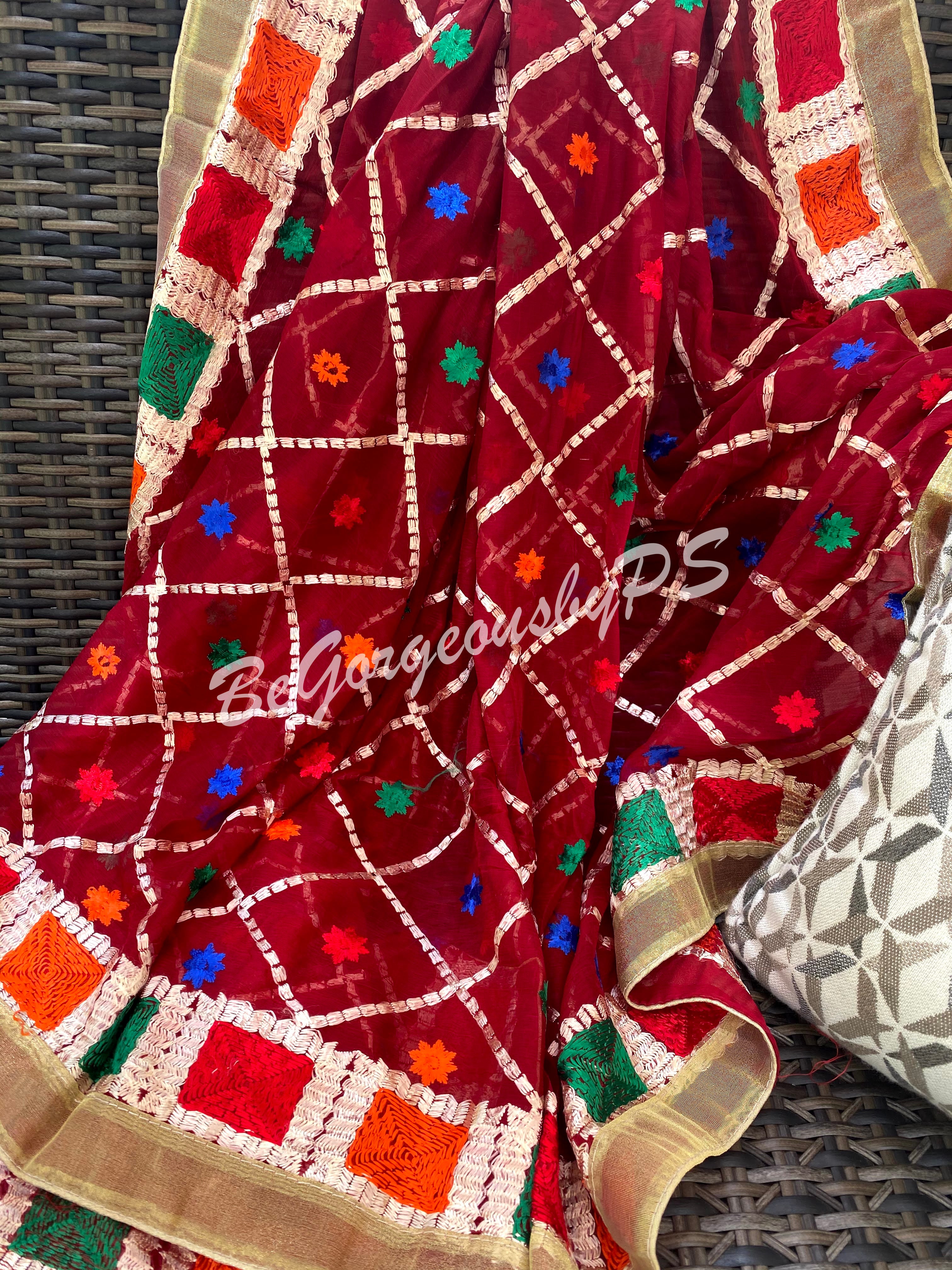 Phulkari Mini buti maroon