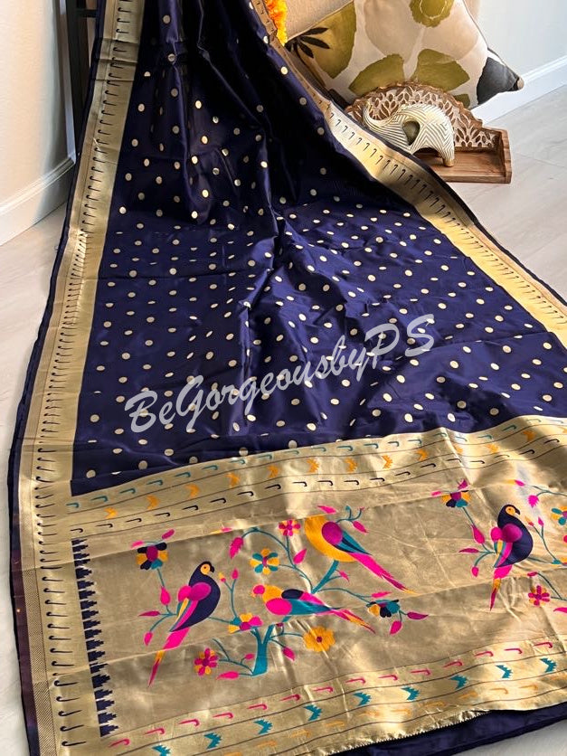 PAITHANI GOLD ZARI NAVY BLUE