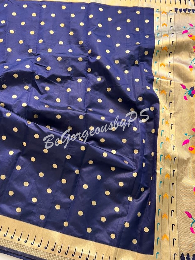 PAITHANI GOLD ZARI NAVY BLUE