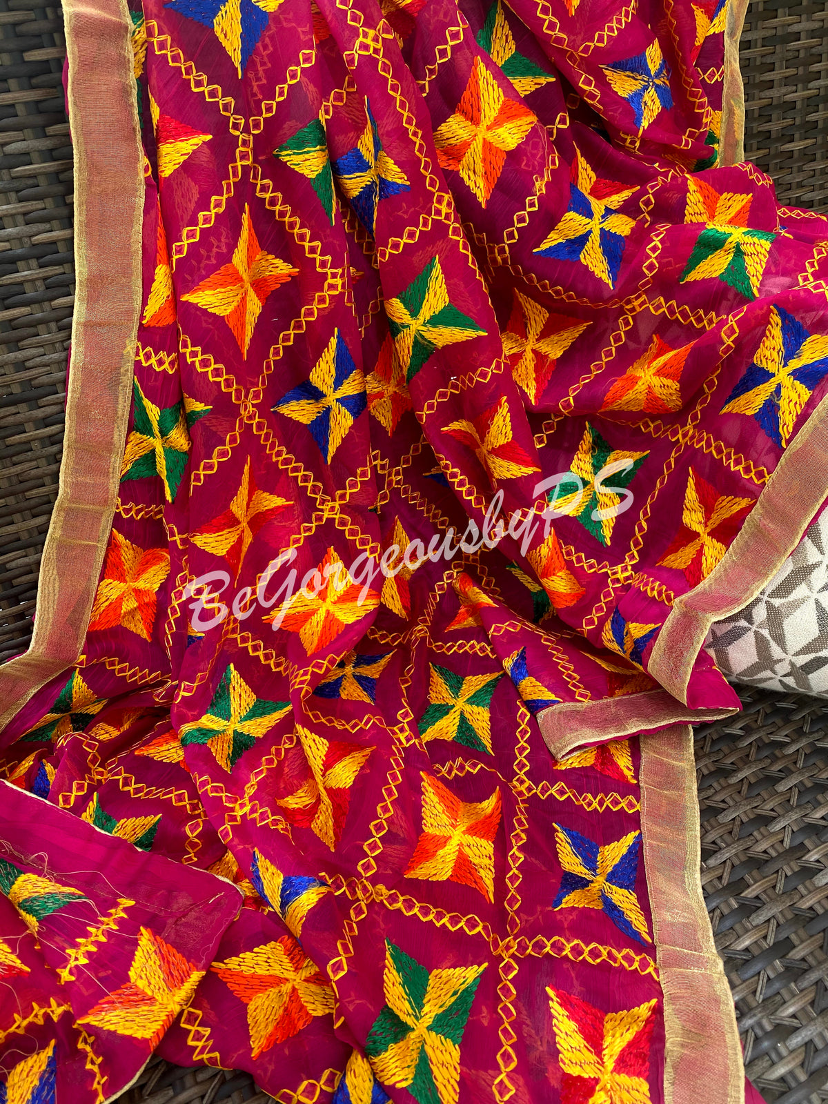 Pankha Phulkari Red