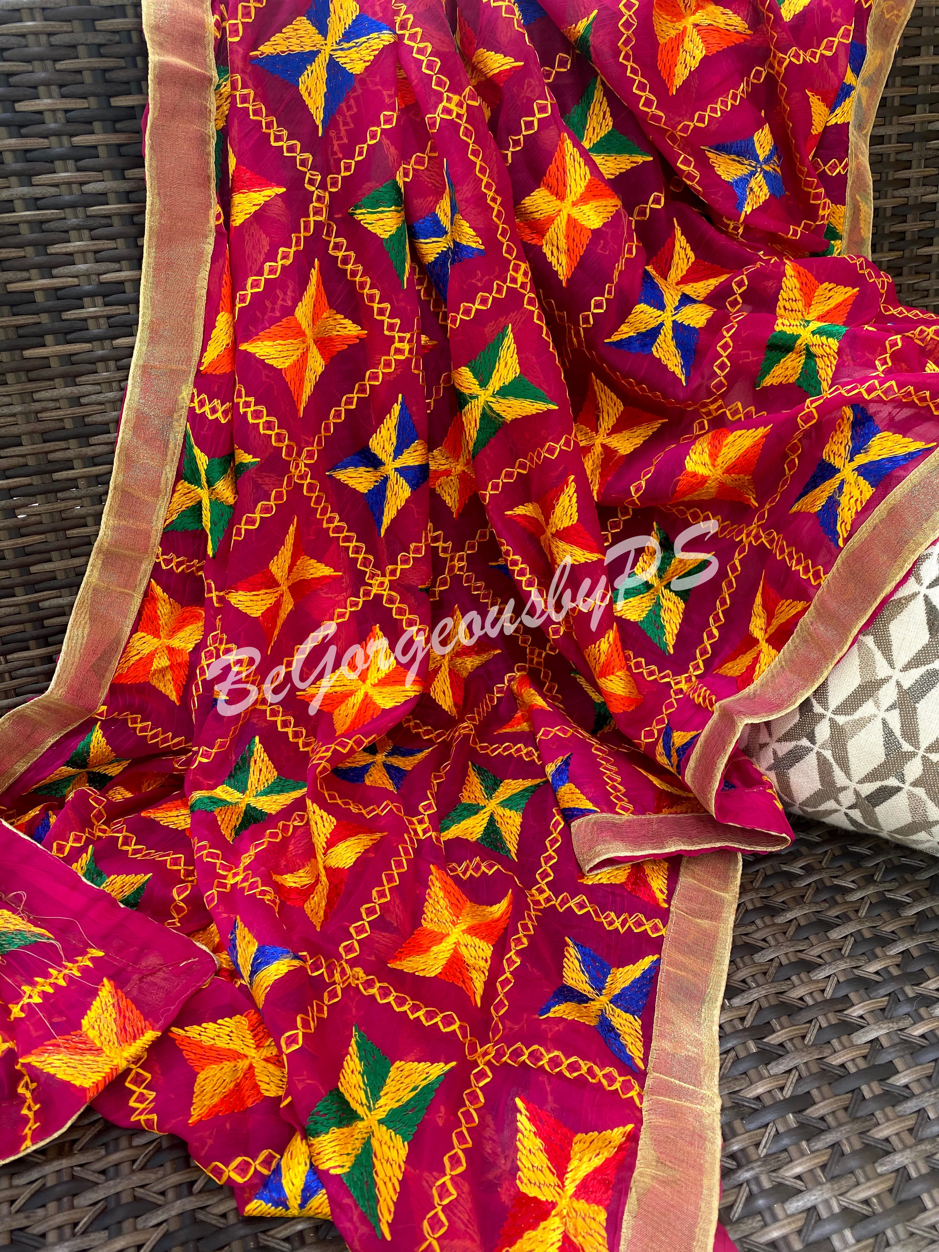 Pankha Phulkari Red