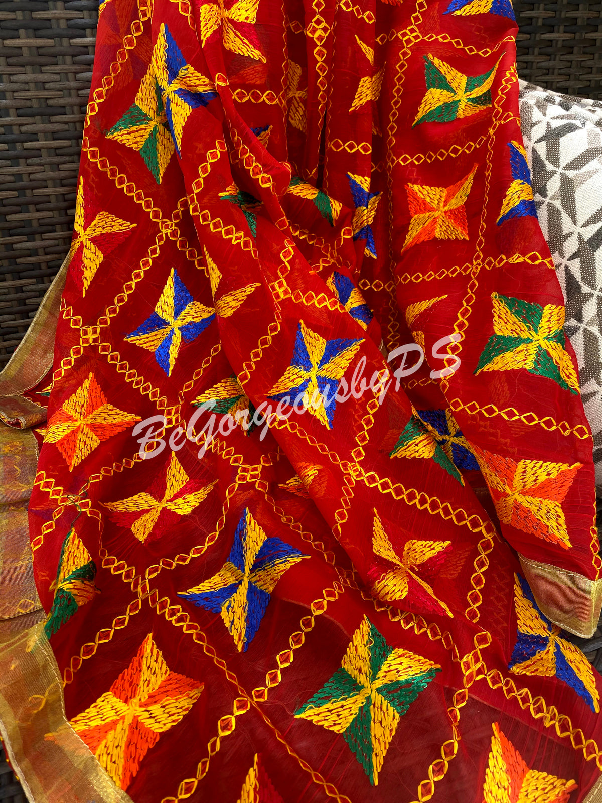 Pankha Phulkari Red