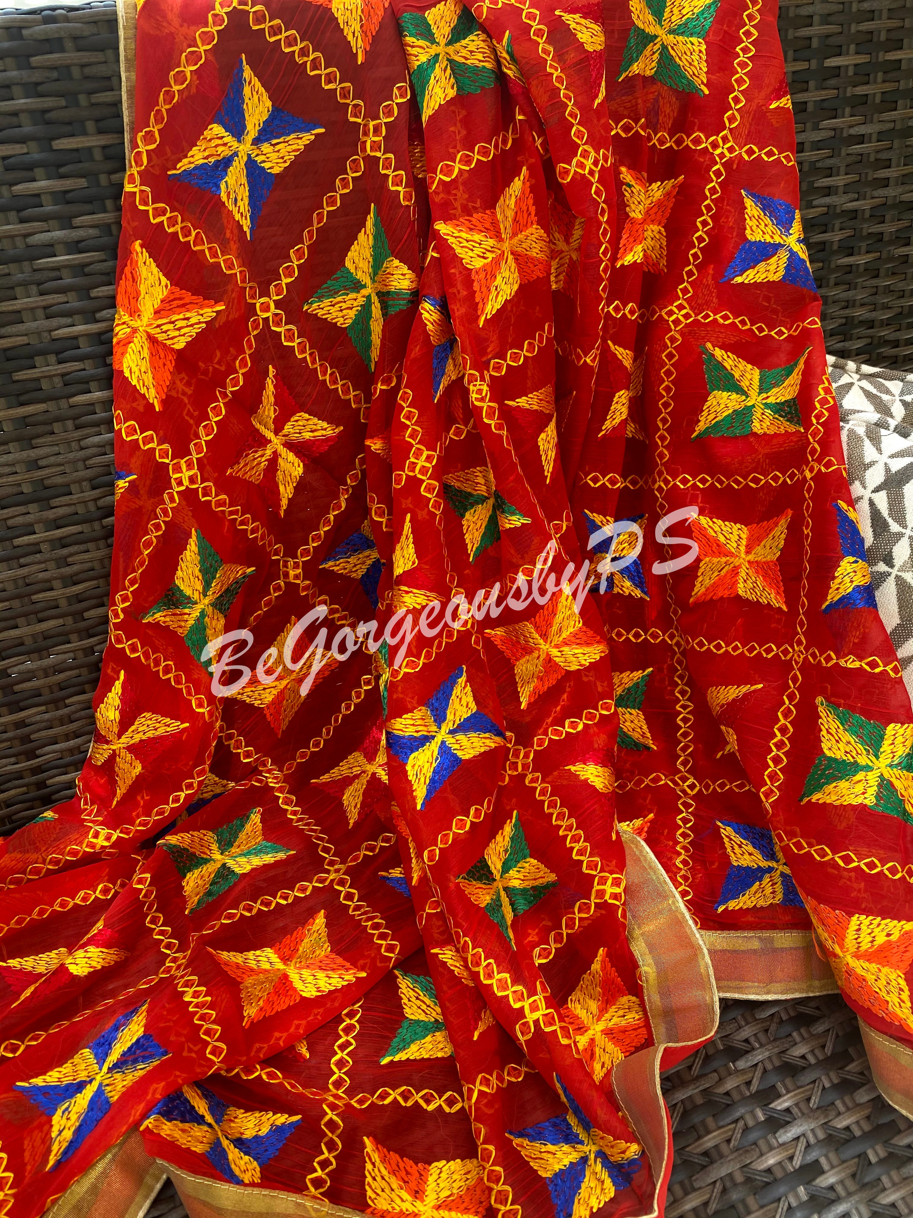 Pankha Phulkari Red