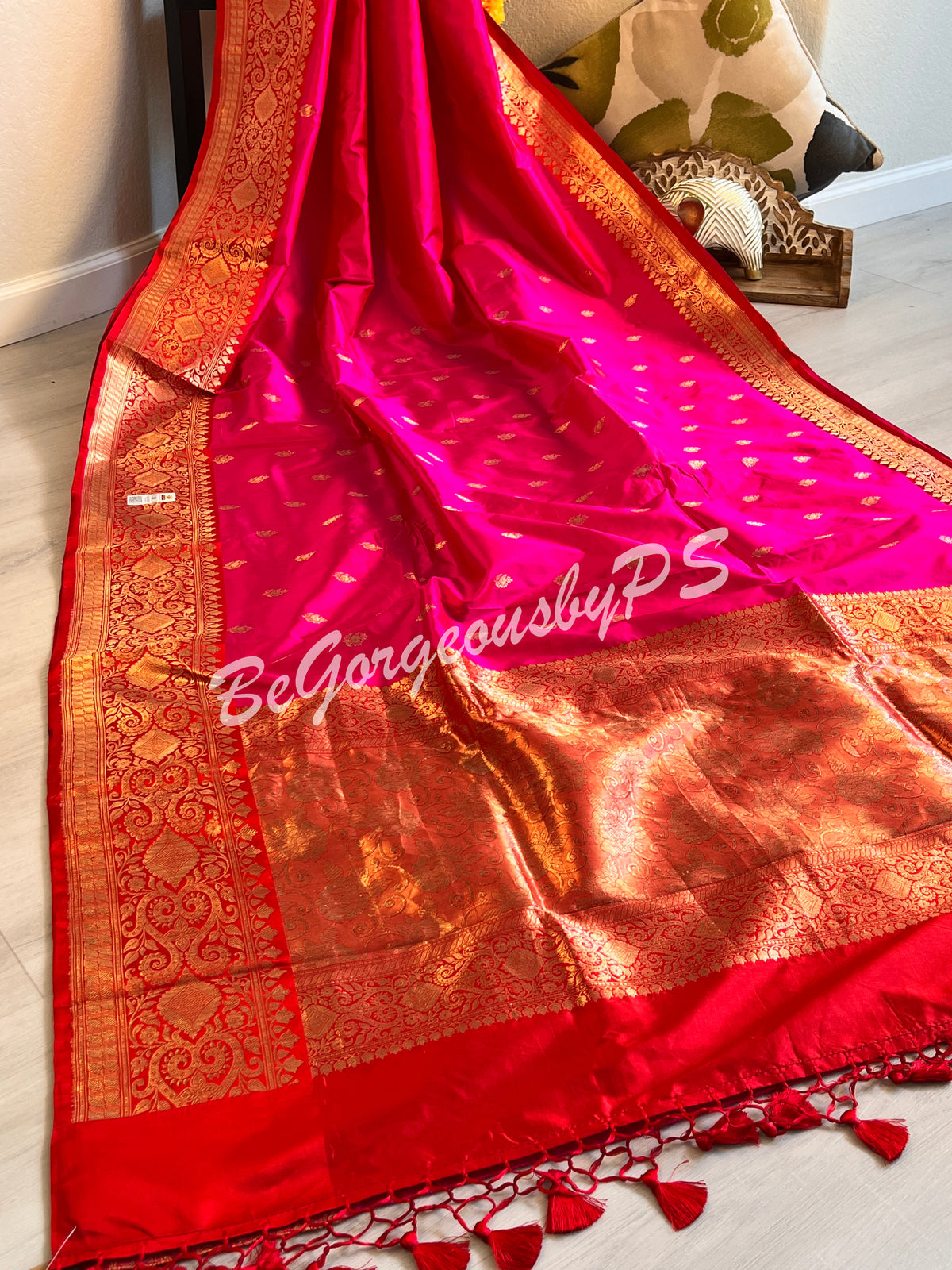 Banarasi Katan Silk silkmark certified with stitched blouse - pink red