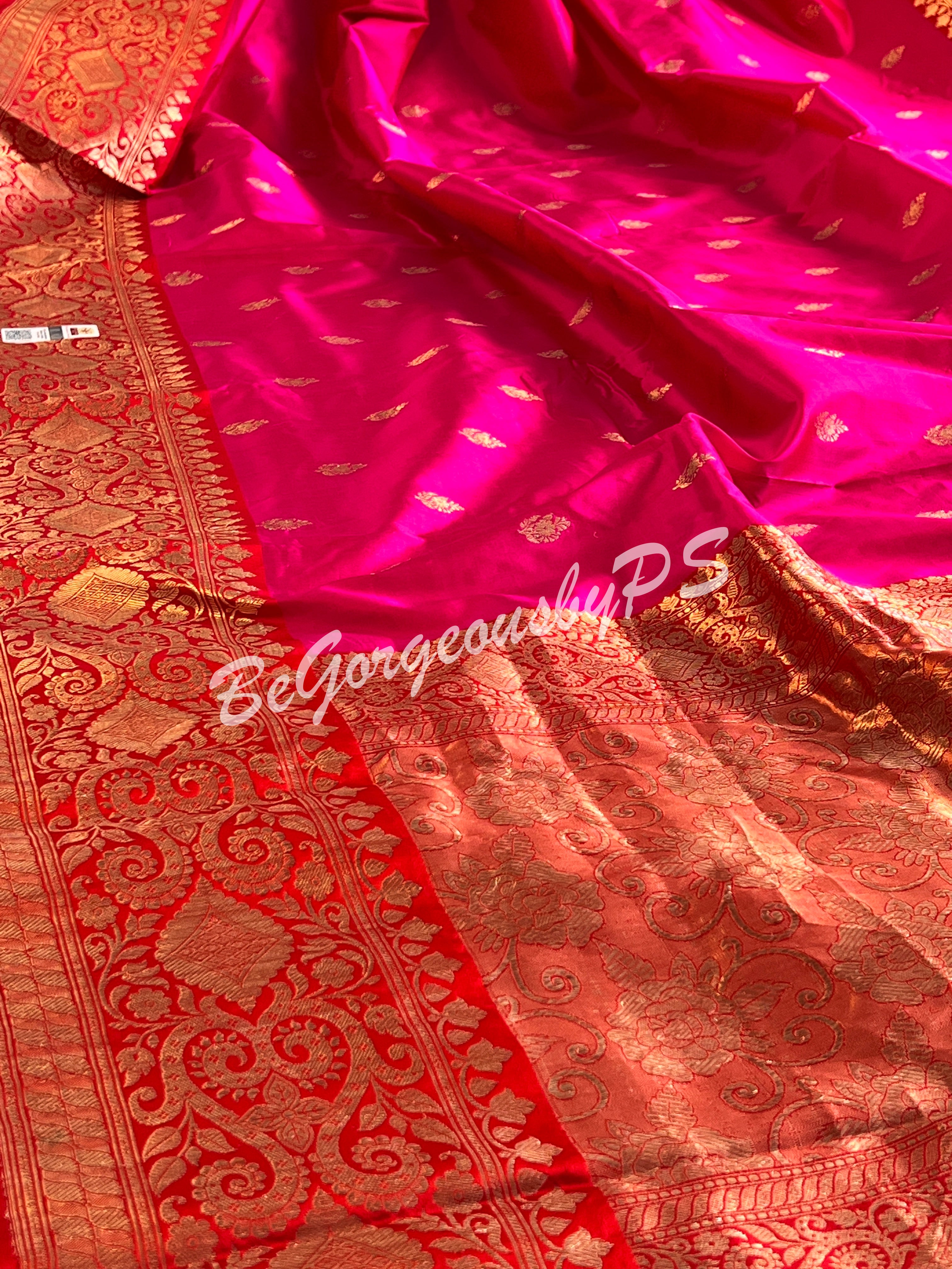 Banarasi Katan Silk silkmark certified with stitched blouse - pink red