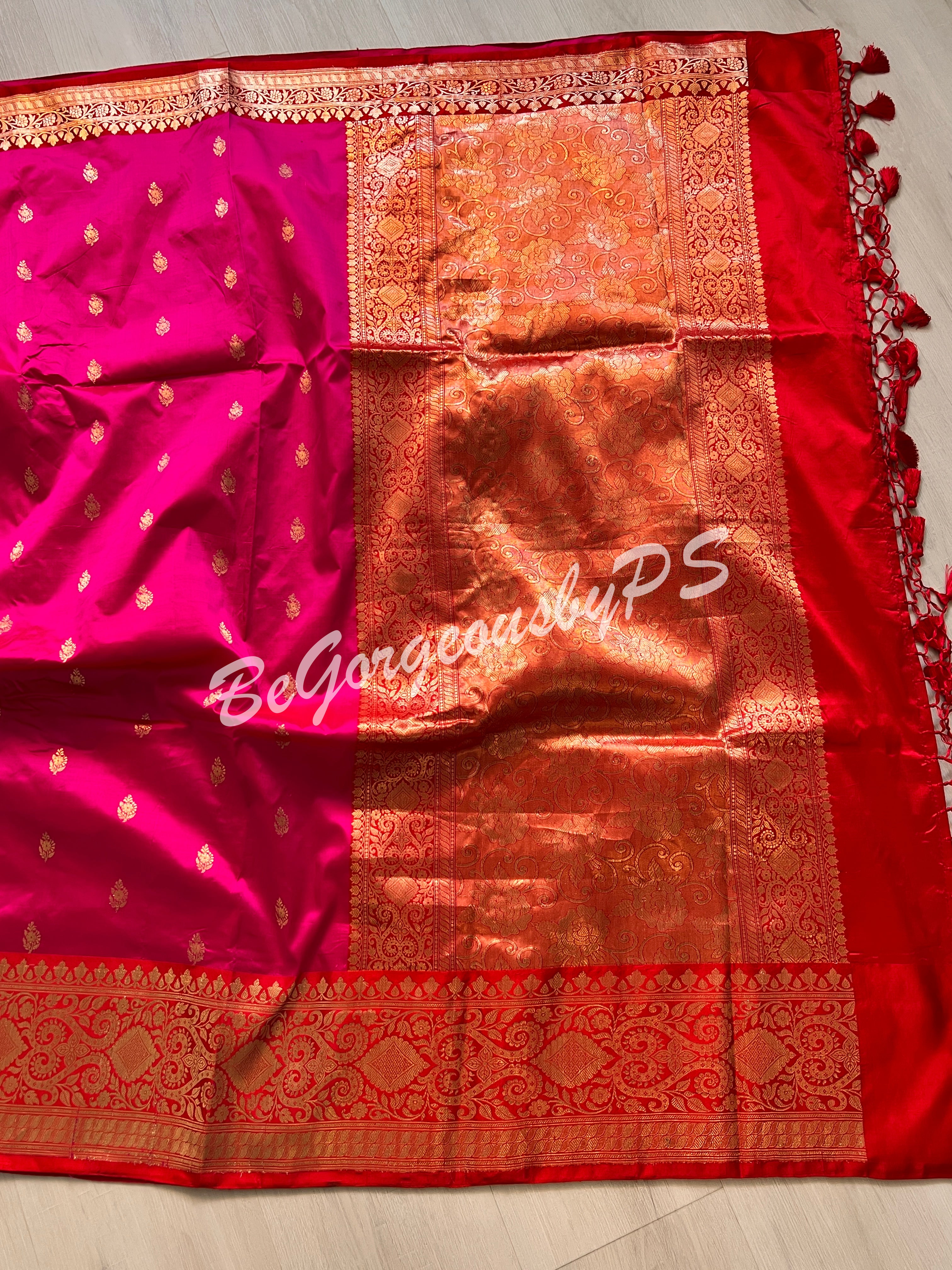 Banarasi Katan Silk silkmark certified with stitched blouse - pink red