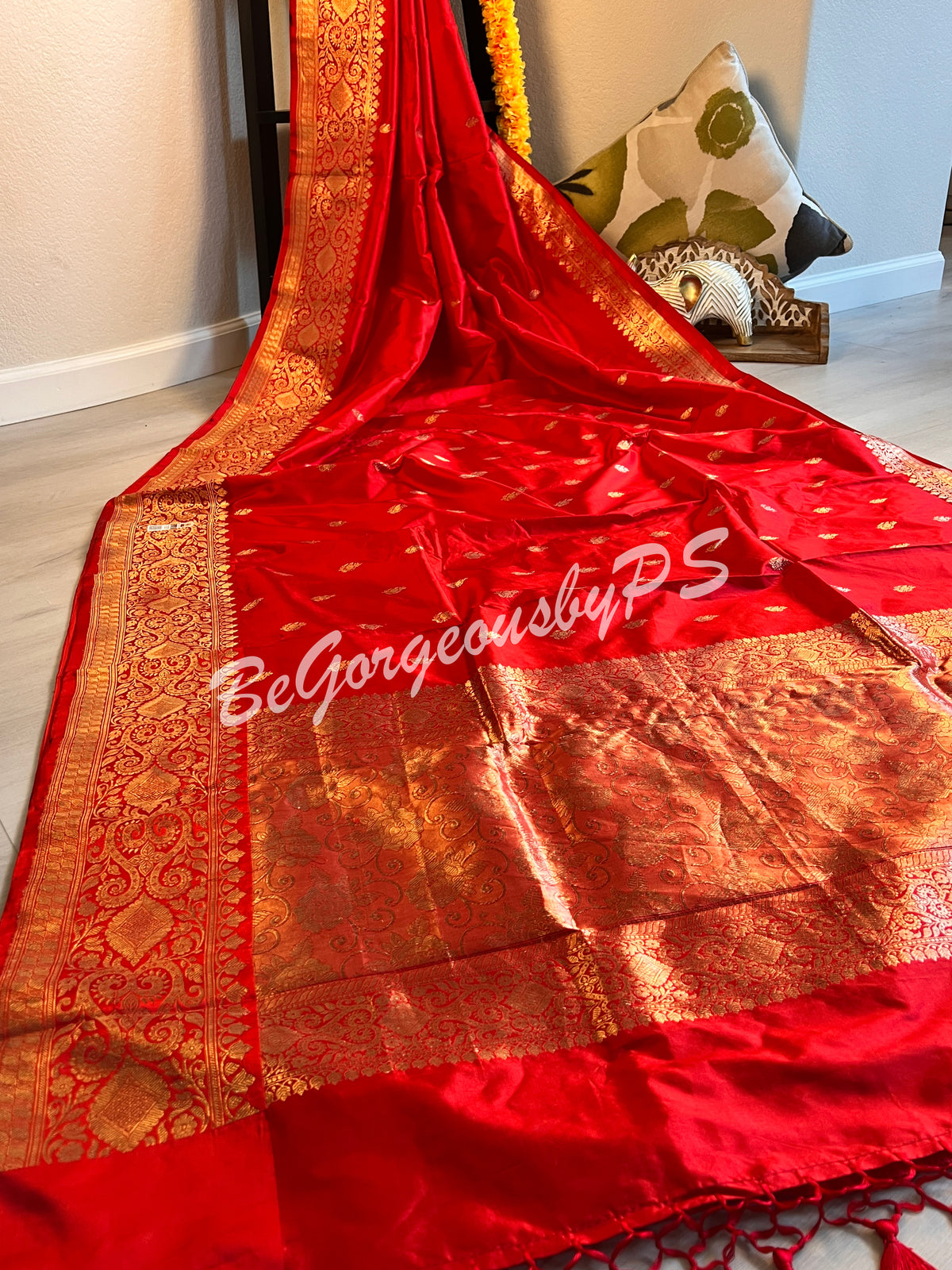 Banarasi Katan Silk silkmark certified with stitched blouse - red