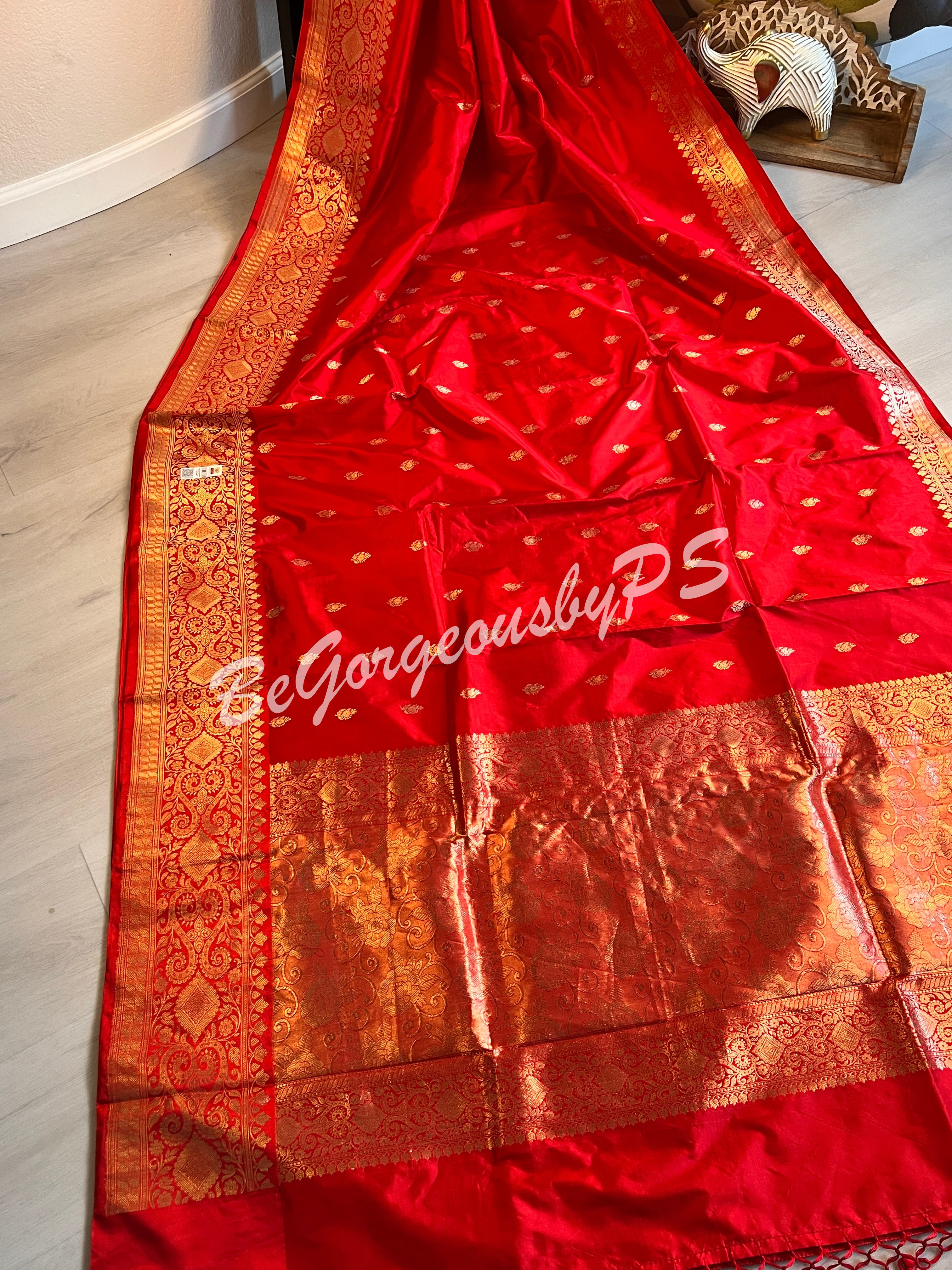 Banarasi Katan Silk silkmark certified with stitched blouse - red