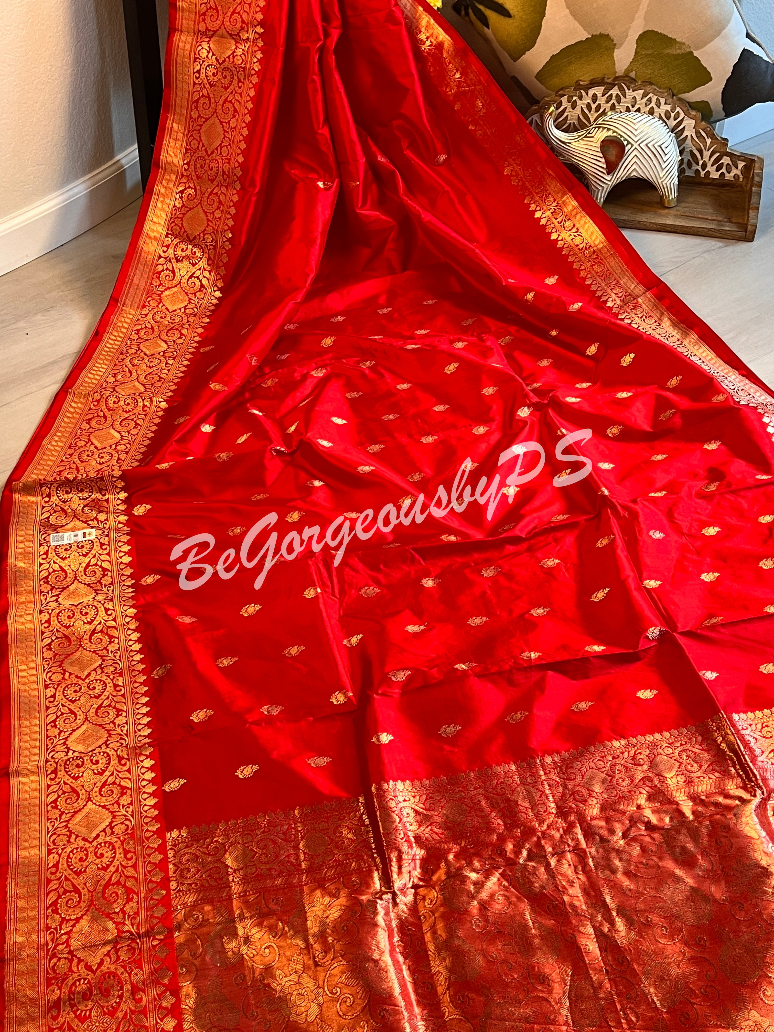 Banarasi Katan Silk silkmark certified with stitched blouse - red