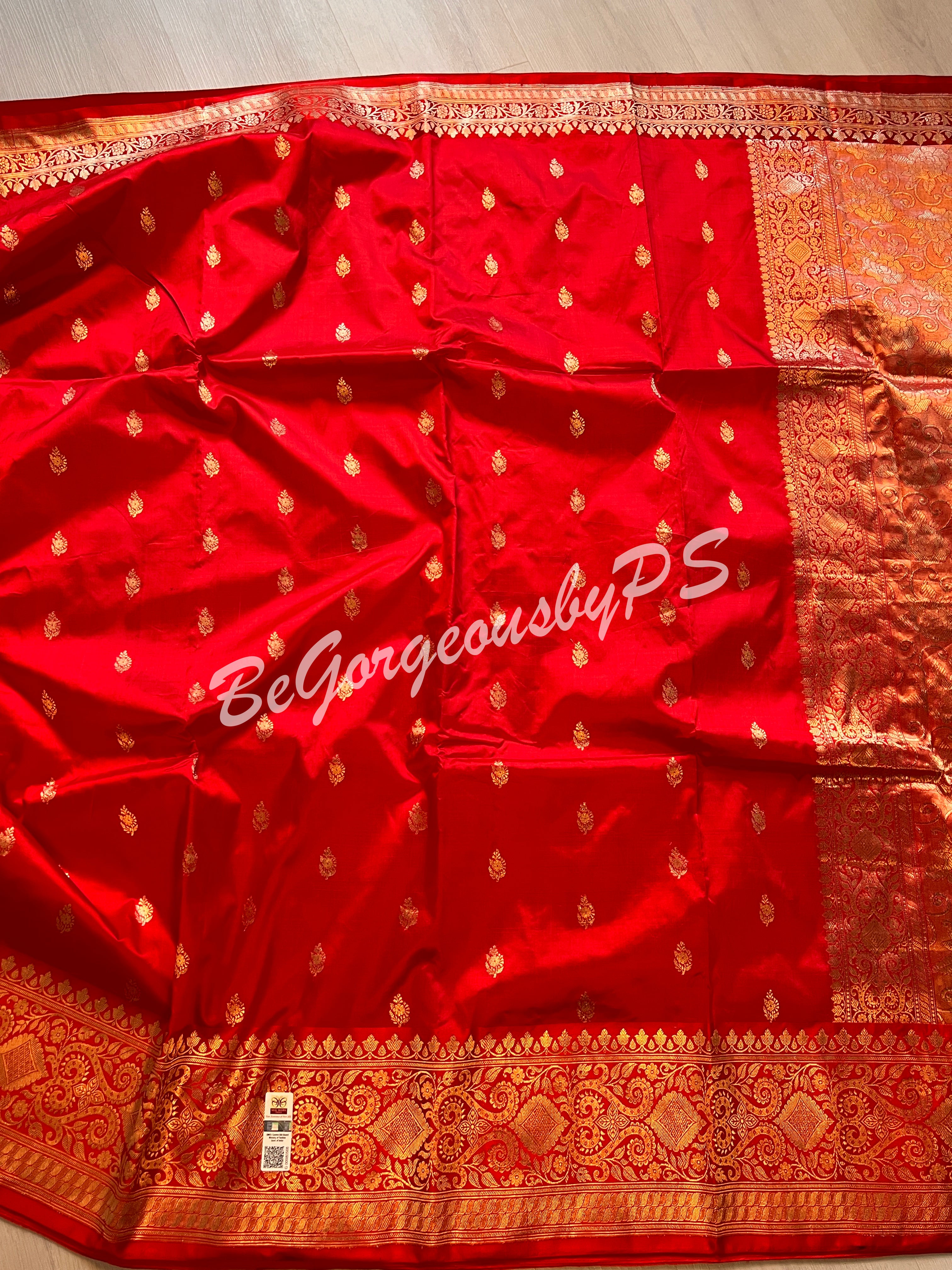 Banarasi Katan Silk silkmark certified with stitched blouse - red