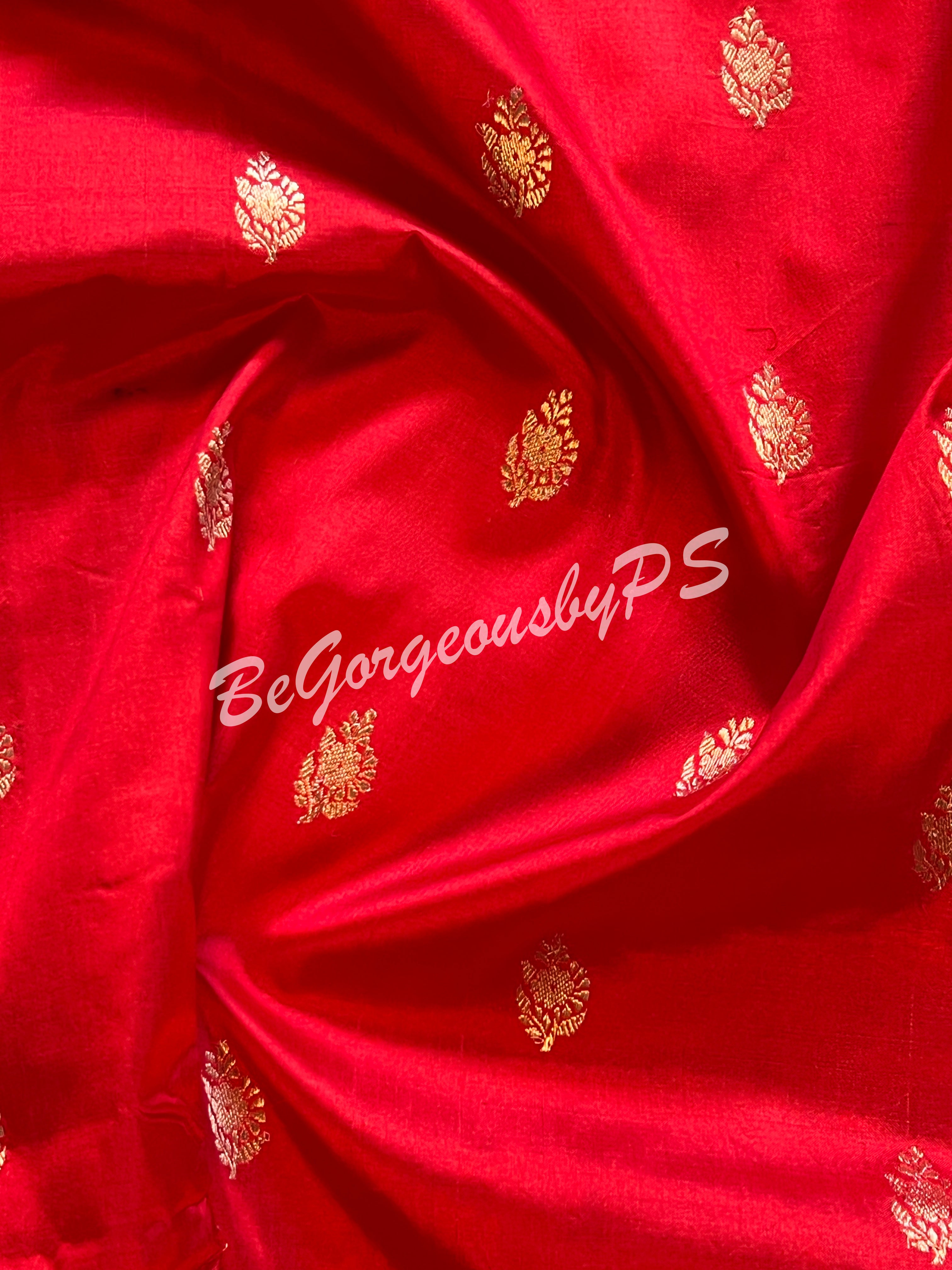 Banarasi Katan Silk silkmark certified with stitched blouse - red