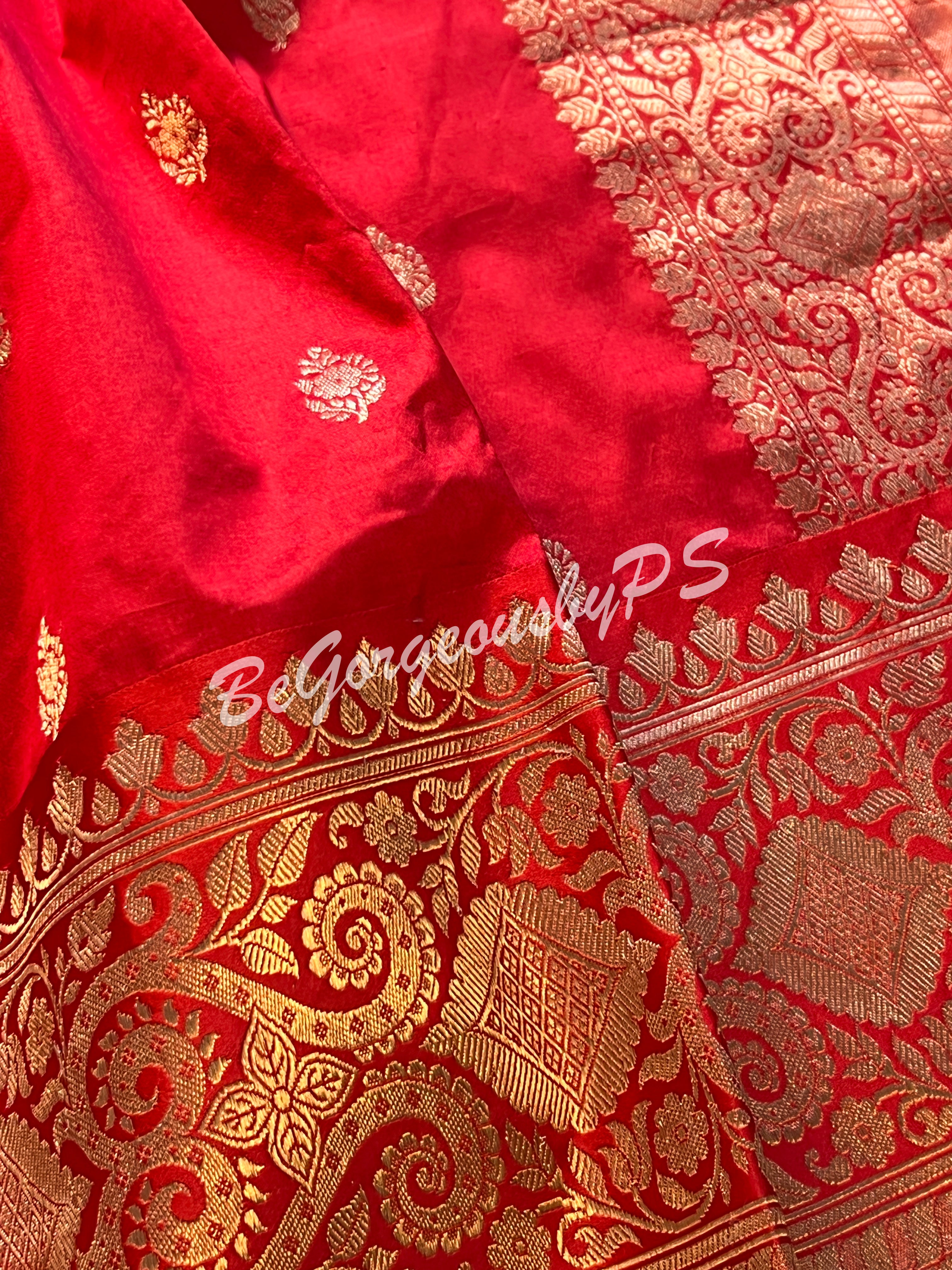 Banarasi Katan Silk silkmark certified with stitched blouse - red