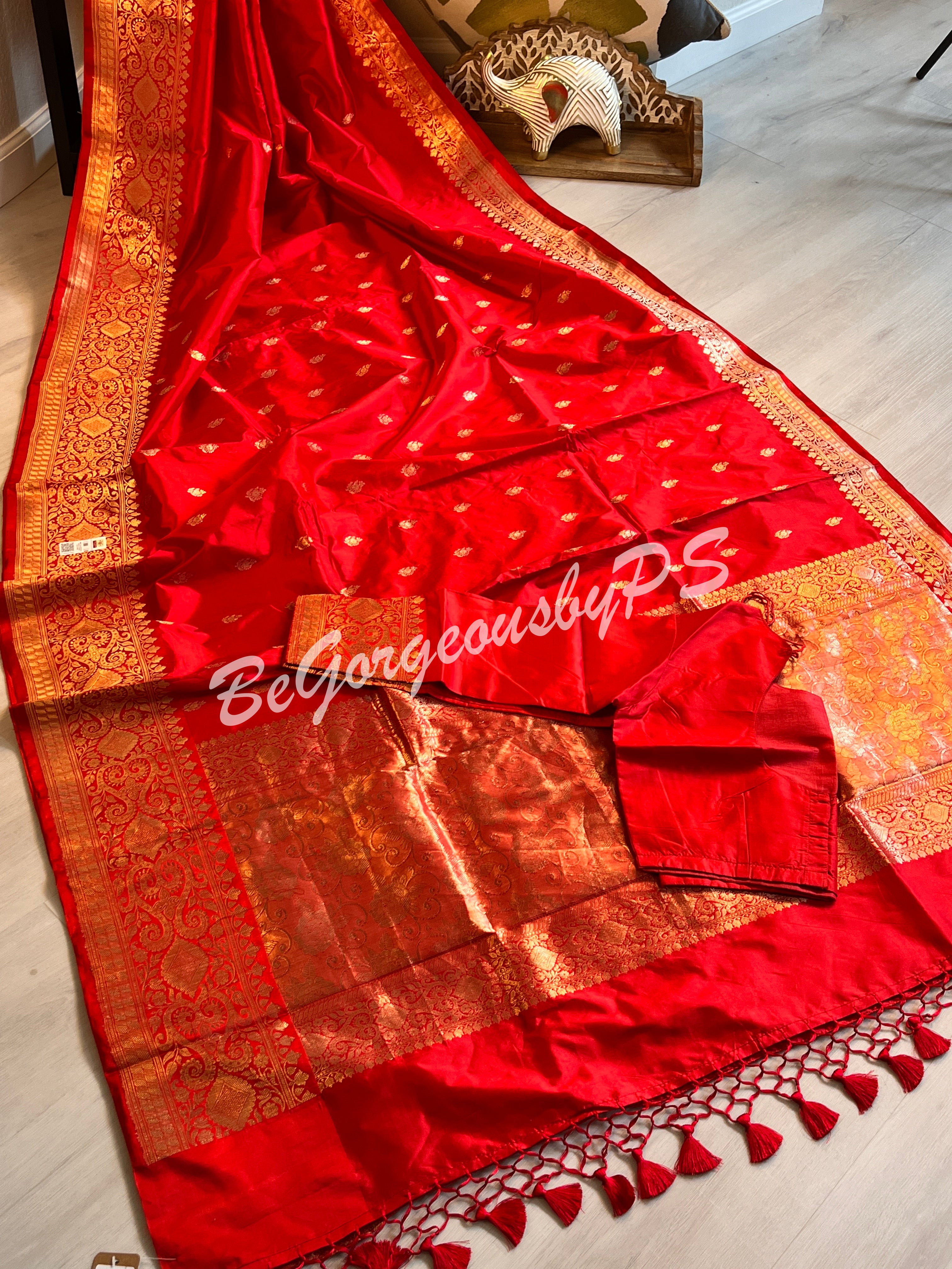 Banarasi Katan Silk silkmark certified with stitched blouse - red