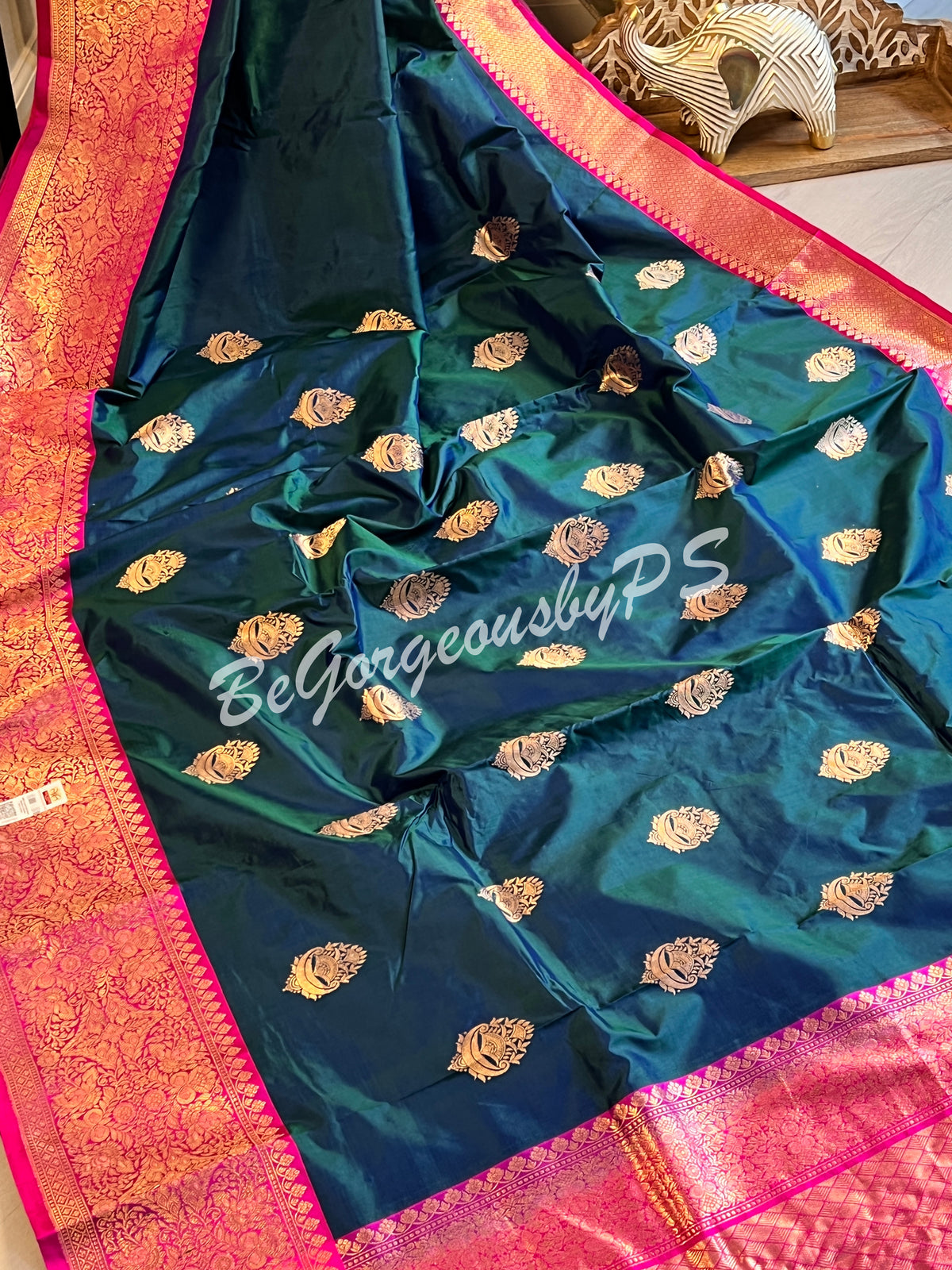 Banarasi Katan Silk silkmark certified with stitched blouse - turqoise