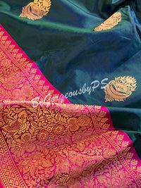 Banarasi Katan Silk silkmark certified with stitched blouse - turqoise