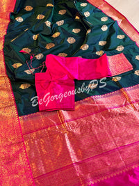 Banarasi Katan Silk silkmark certified with stitched blouse - turqoise