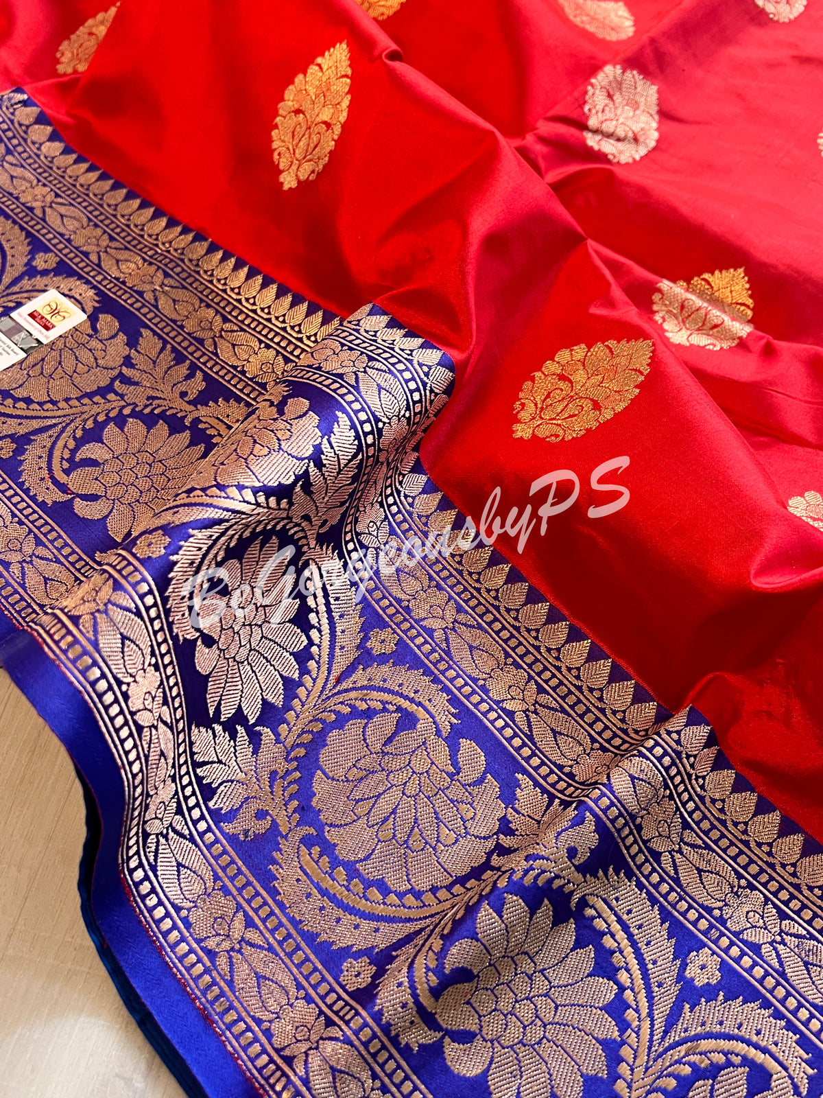 Banarasi Katan Silk silkmark certified with stitched blouse - red blue