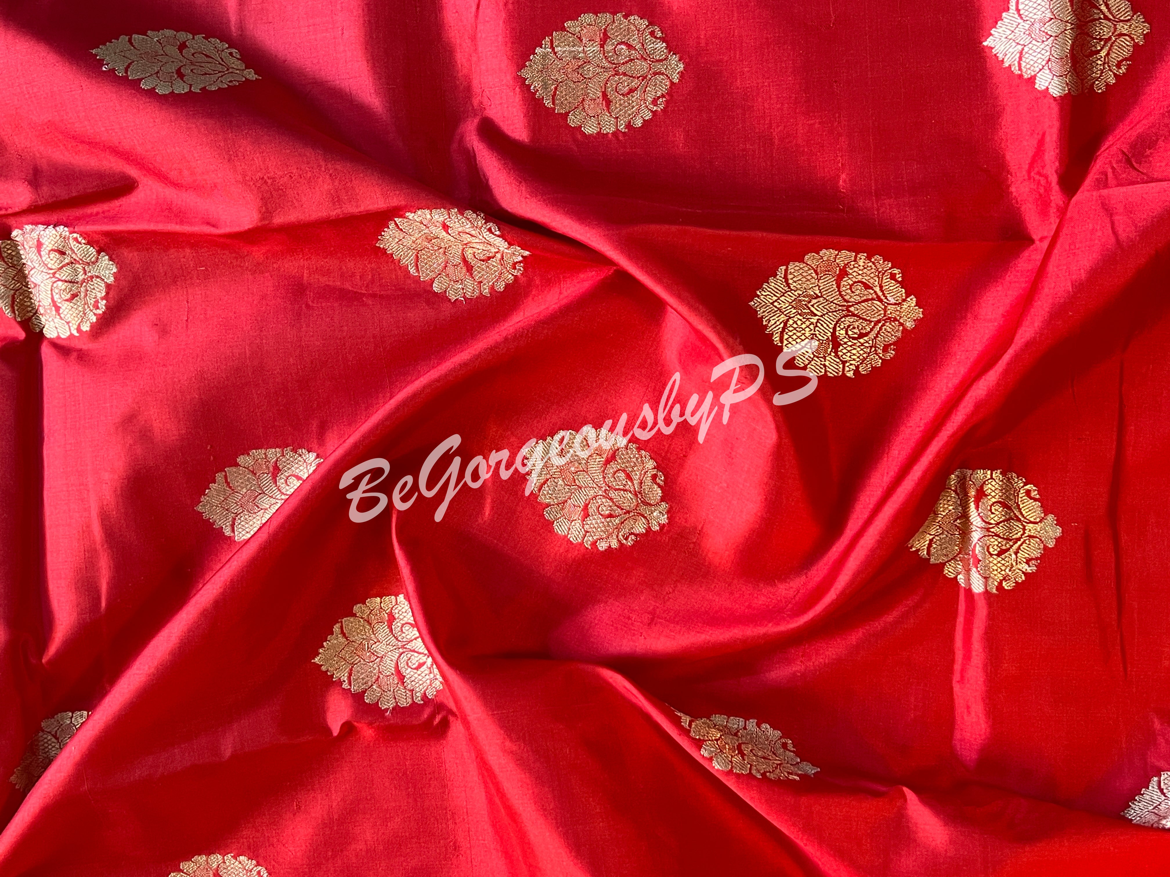 Banarasi Katan Silk silkmark certified with stitched blouse - red blue