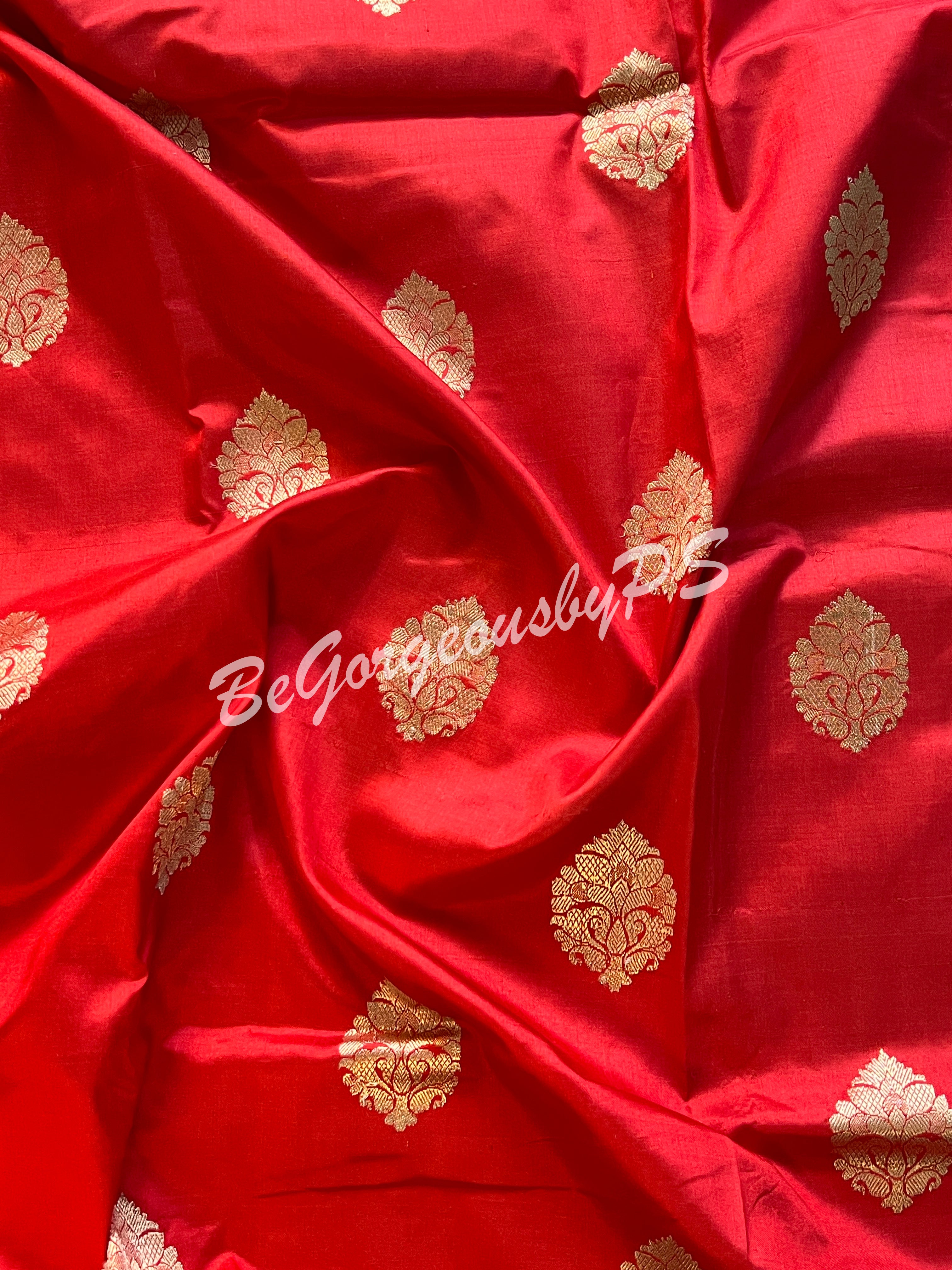 Banarasi Katan Silk silkmark certified with stitched blouse - red blue