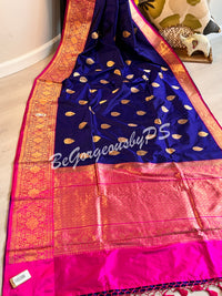 Banarasi Katan Silk silkmark certified with stitched blouse - blue pink