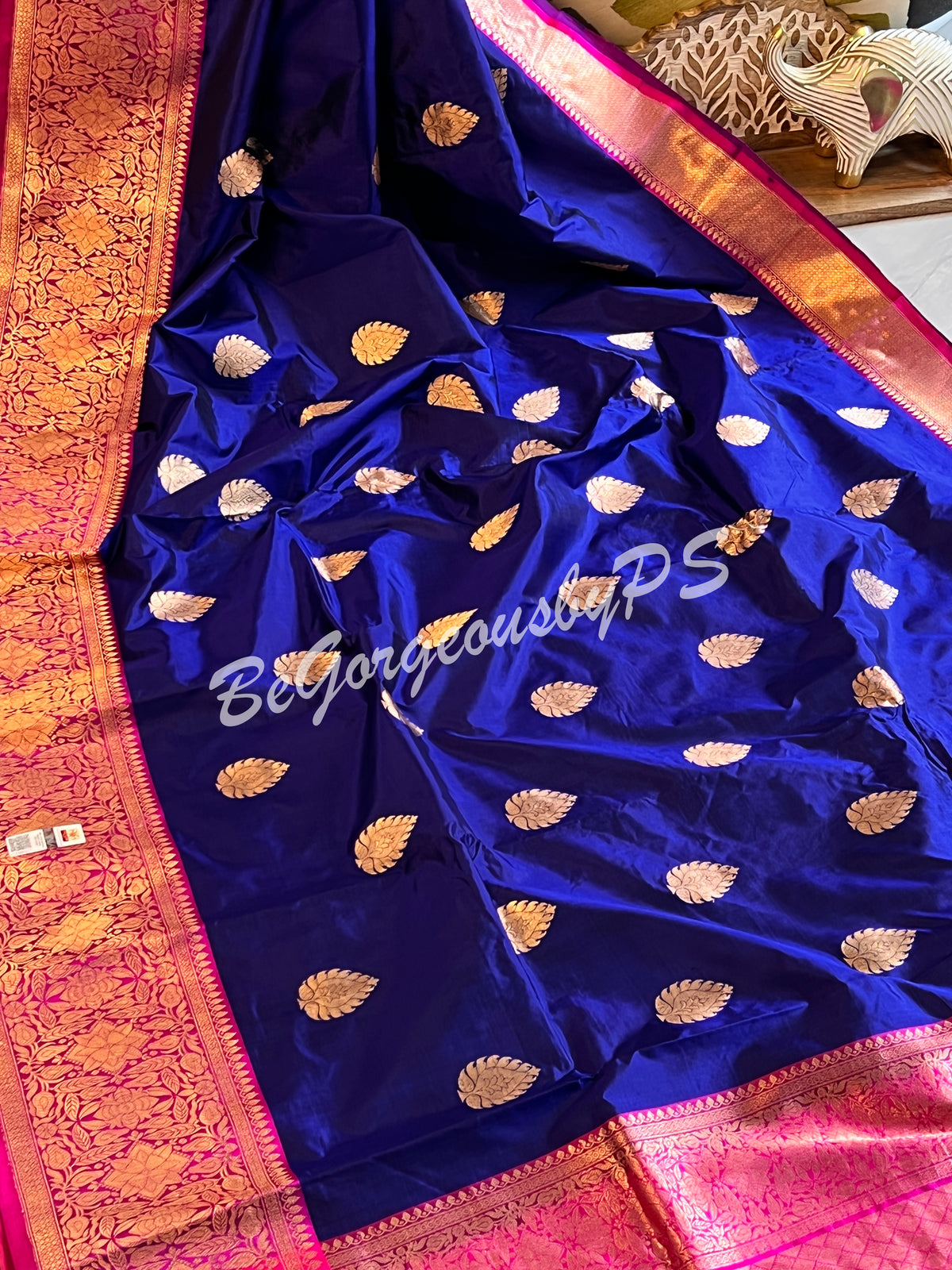 Banarasi Katan Silk silkmark certified with stitched blouse - blue pink
