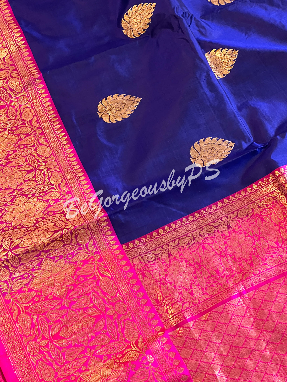 Banarasi Katan Silk silkmark certified with stitched blouse - blue pink