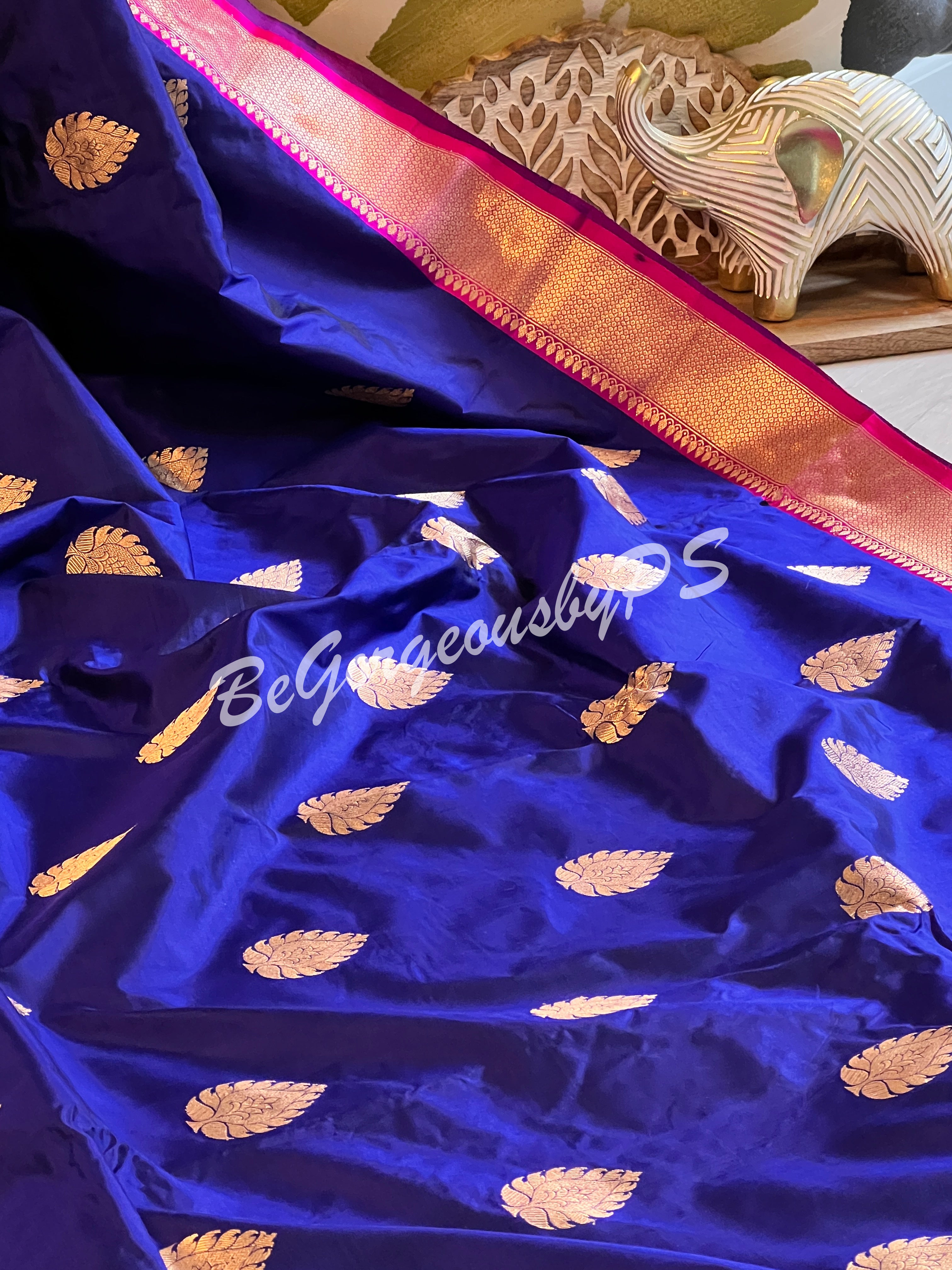 Banarasi Katan Silk silkmark certified with stitched blouse - blue pink