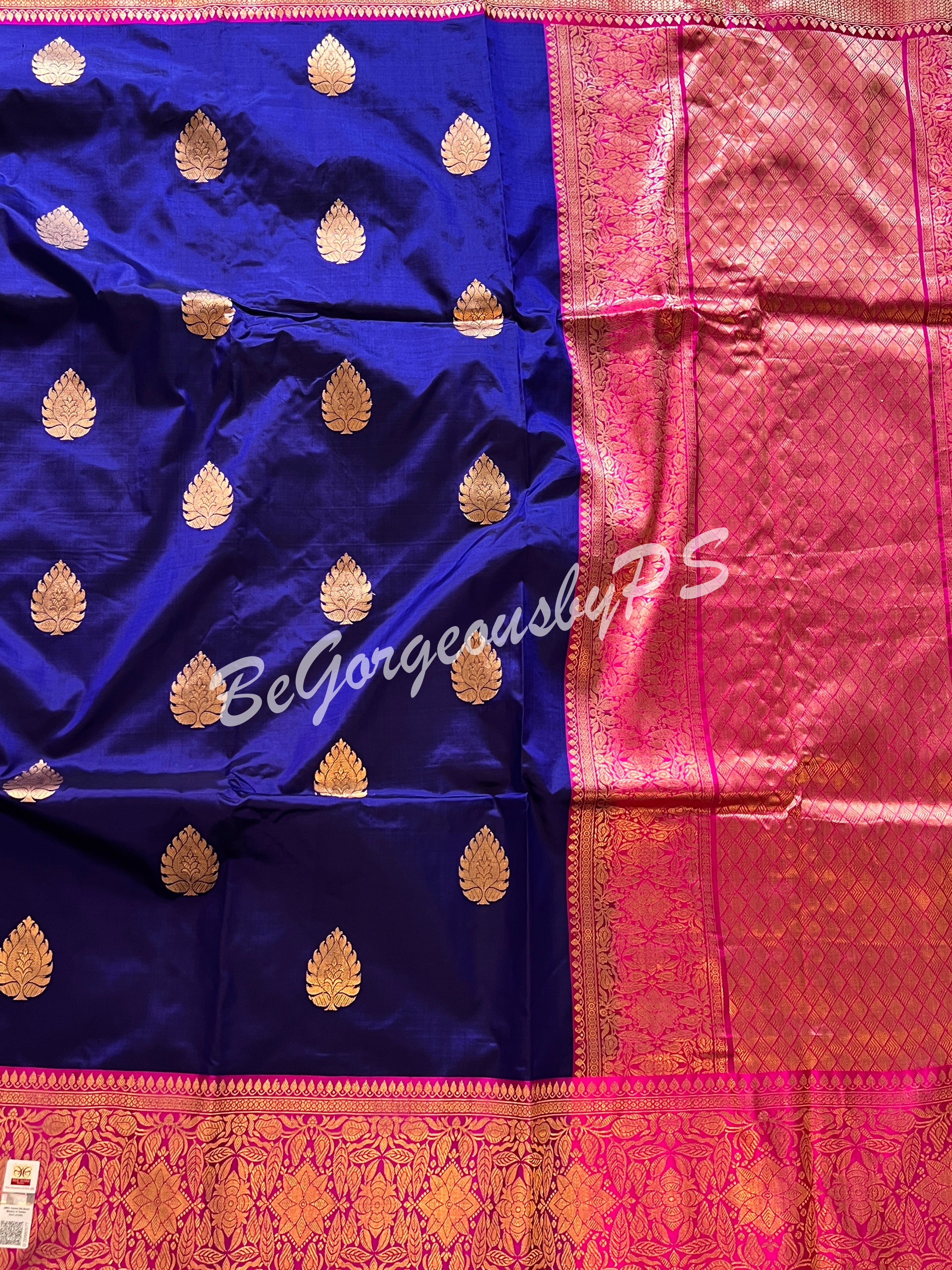 Banarasi Katan Silk silkmark certified with stitched blouse - blue pink