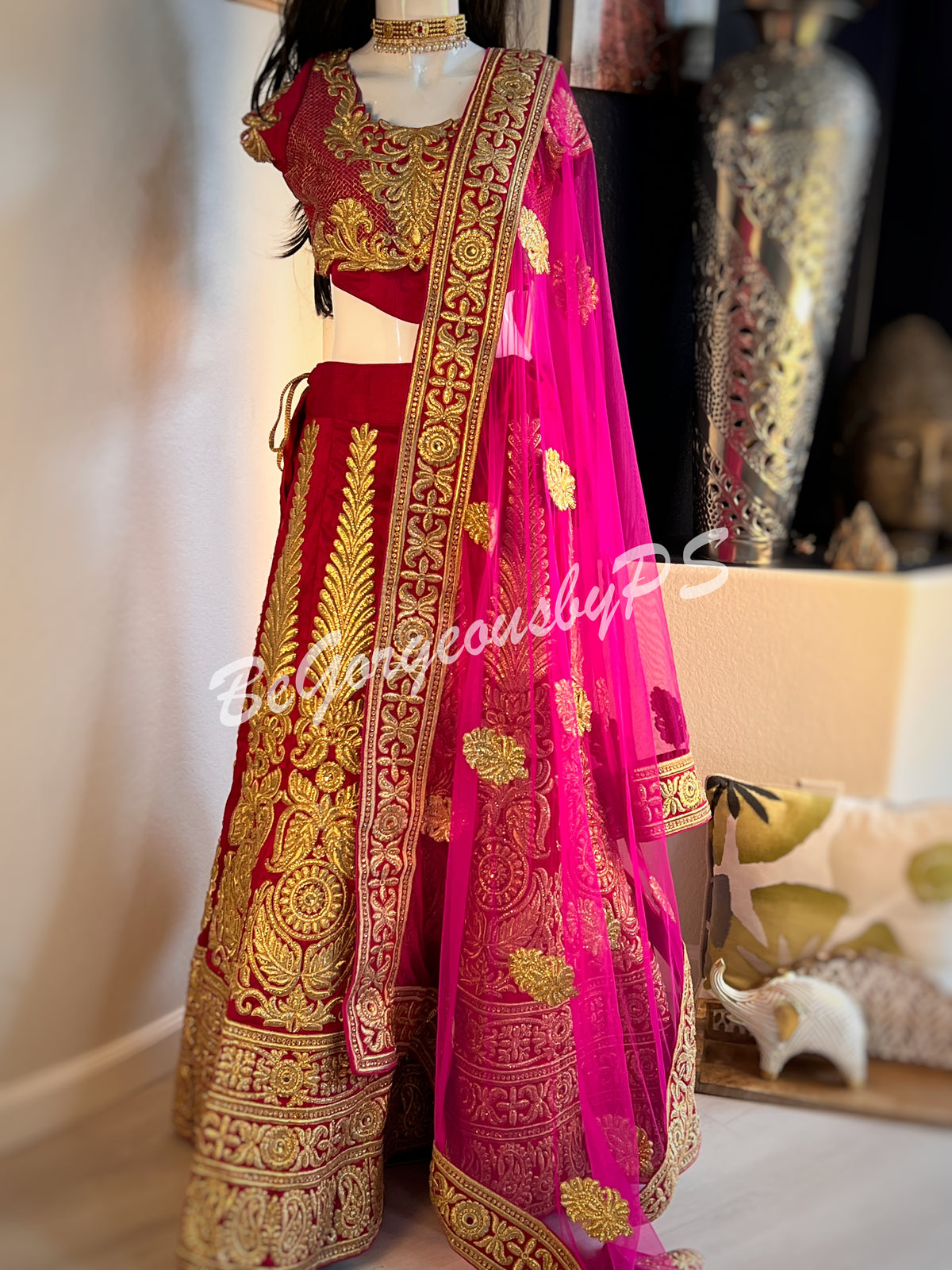 Megenta Color Lehenga with gold work