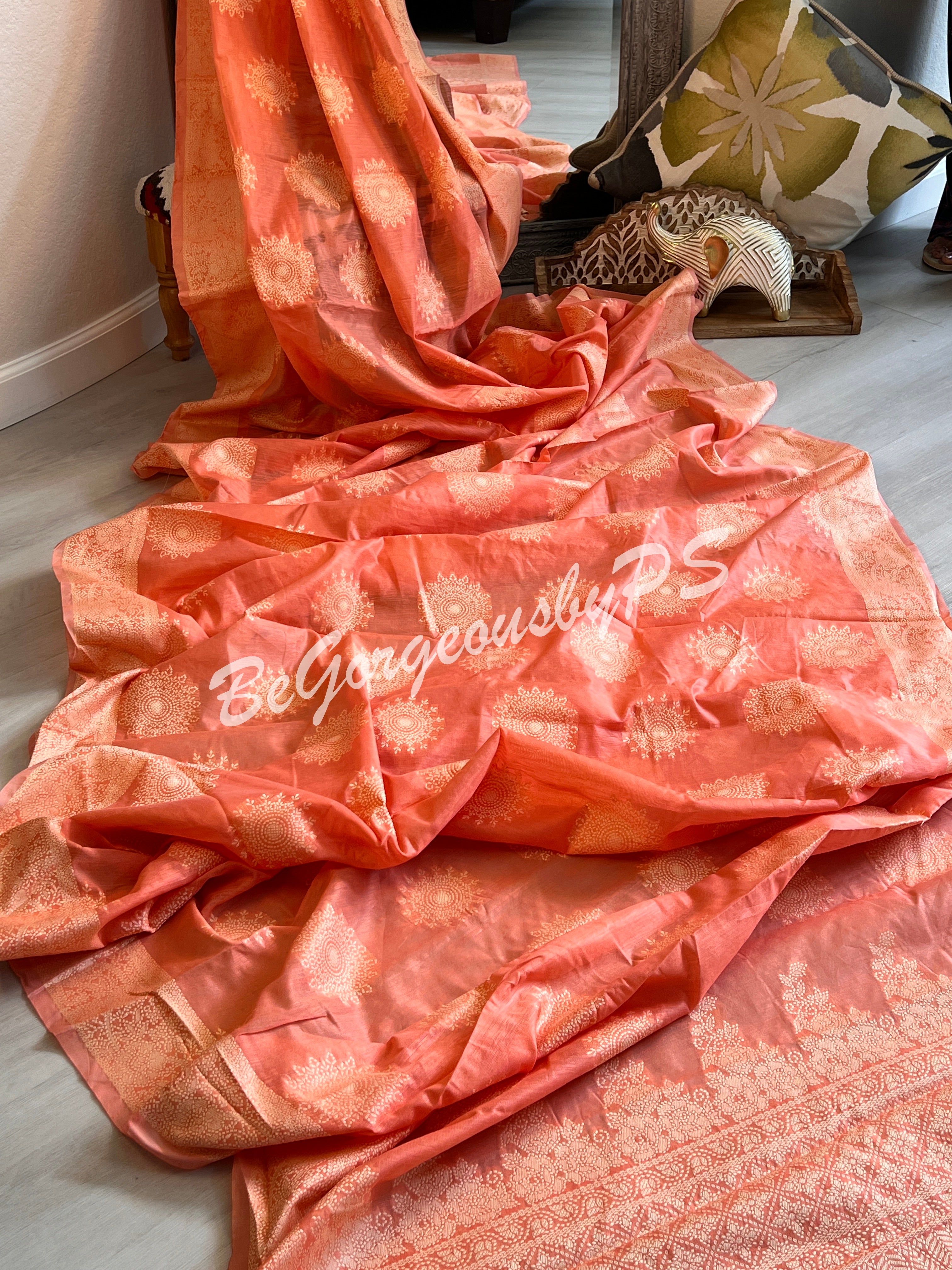 CHIKANKARI COTTON PEACH1