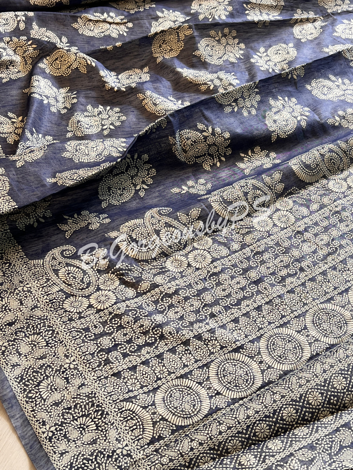 CHIKANKARI COTTON BU/BLUE