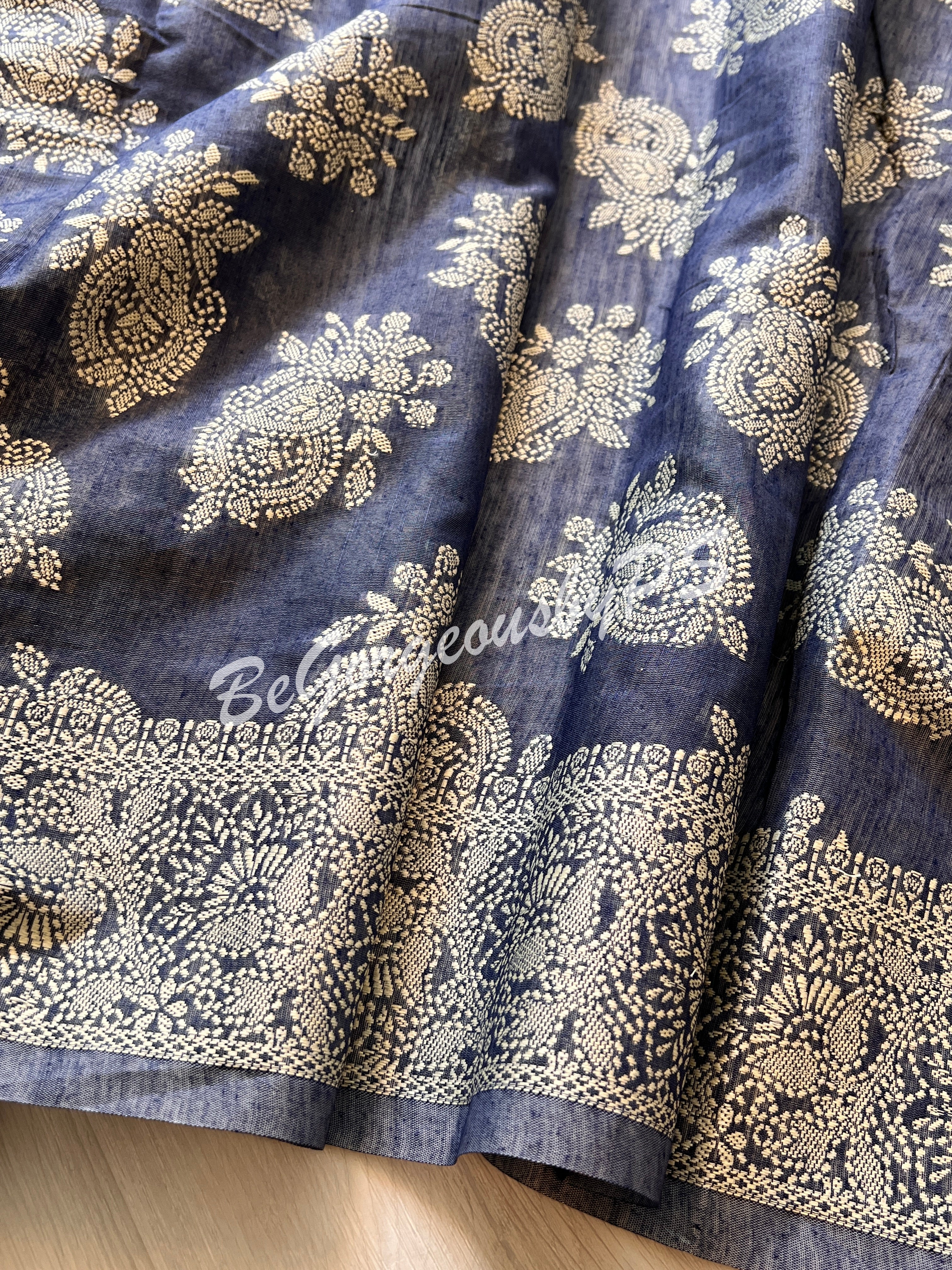 CHIKANKARI COTTON BU/BLUE